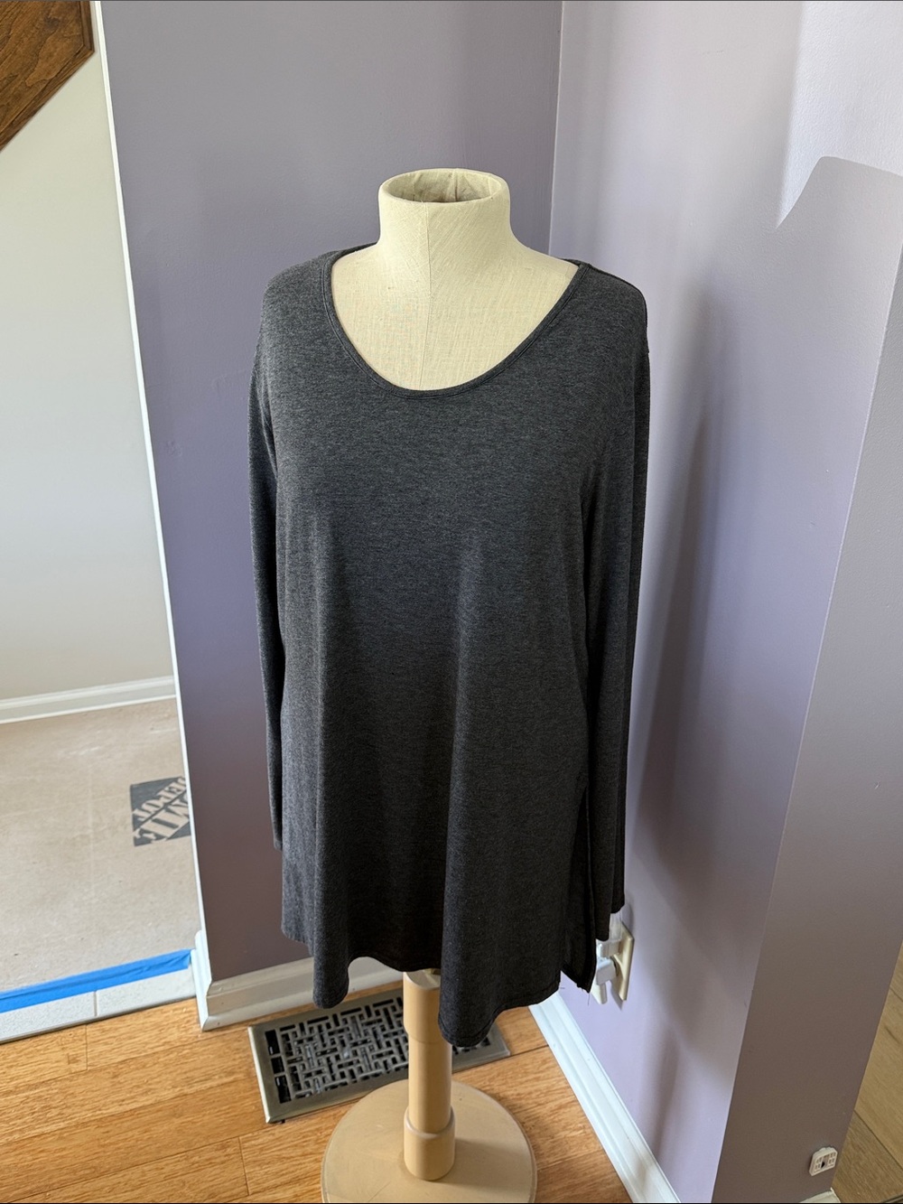 Charcoal Scoop Neck Long Sleeve Top